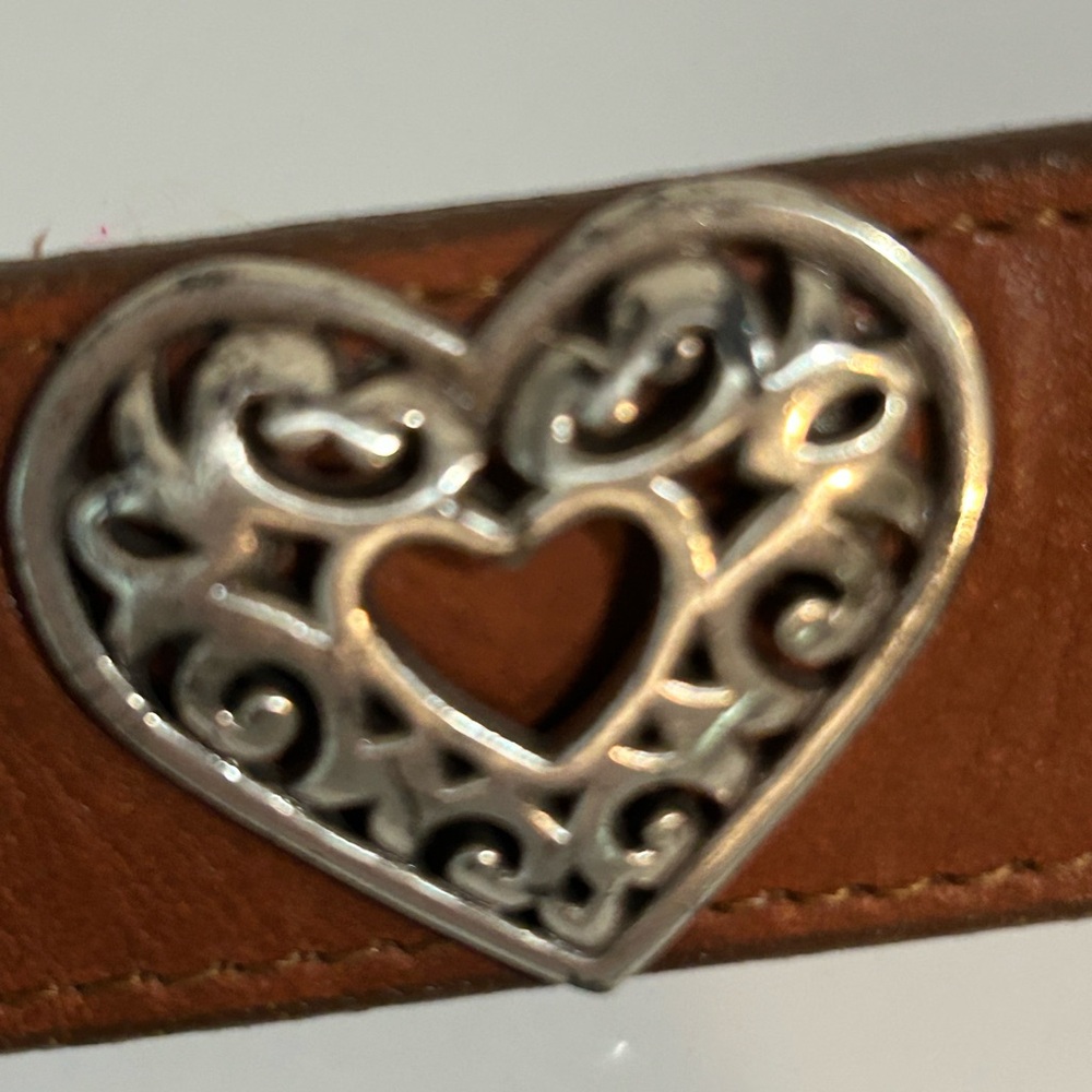 VTG Brighton Brown Leather Women's Belt Silver Heart Hardware 32/L - Picture 7 of 17